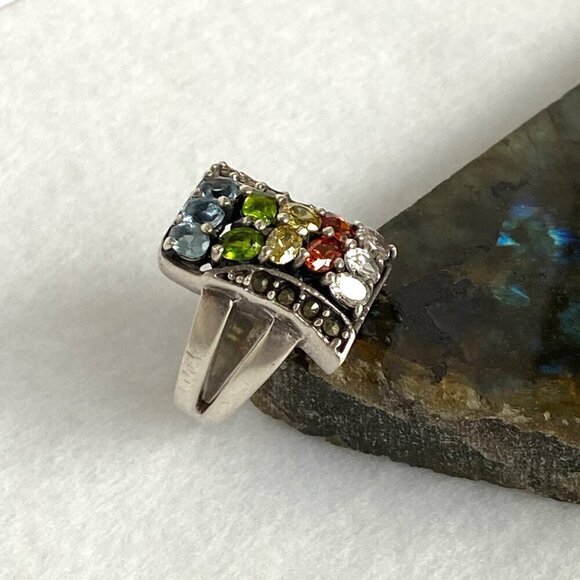 Sterling Silver 925 Multi Color Oval Cubic Zirconia CZ Ring Sz 7.75 - Picture 6 of 16